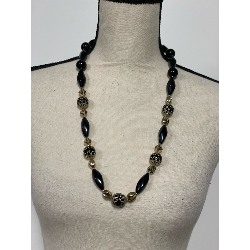 Black & Gold Tone Beaded Necklace